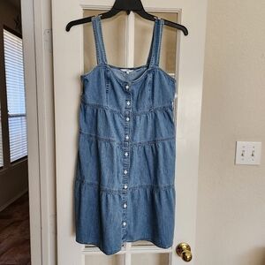 Levi’s Light-Wash Tiered Button-Front Denim Dress Large Sleeveless 100% Cotton